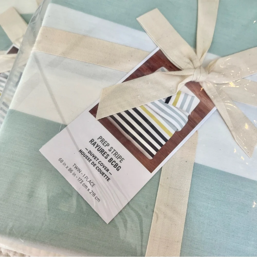 West Elm | NWT Aqua Green Navy Prep Stripe Twin Duvet